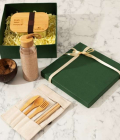 Sustainable Meal Hamper with Bamboo Lid Lunch Box, Glass Bottle &amp; Cutlery