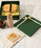 Sustainable Meal Hamper with Bamboo Lid Lunch Box, Glass Bottle & Cutlery