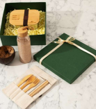 Sustainable Meal Hamper with Bamboo Lid Lunch Box, Glass Bottle & Cutlery