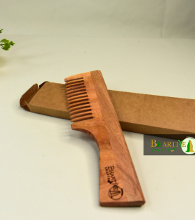 Detangling Neem Wood Comb with Handle | Wide Spaced Teeth | Handmade Neem Comb