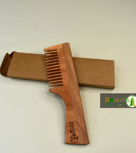 Detangling Neem Wood Comb with Handle | Wide Spaced Teeth | Handmade Neem Comb