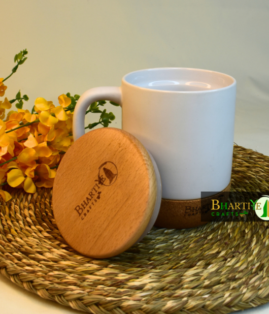 Cork Coffee Mug | Porcelain Mug with Cork Base & Bamboo Lid