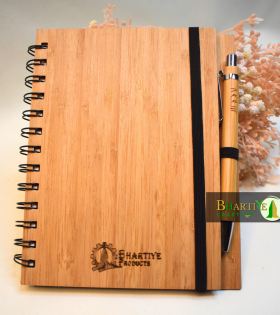 Bamboo Notepad with Pen | Eco-Friendly Notebook | Recycled Paper | Diary with Pen – Bhartiye Crafts