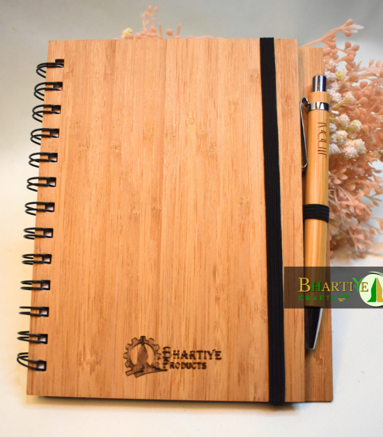 Bamboo Notepad with Pen | Eco-Friendly Notebook | Recycled Paper | Diary with Pen – Bhartiye Crafts