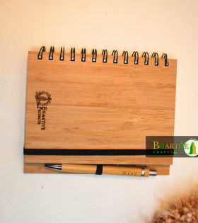 Bamboo Notepad with Pen | Eco-Friendly Notebook | Recycled Paper | Diary with Pen – Bhartiye Crafts