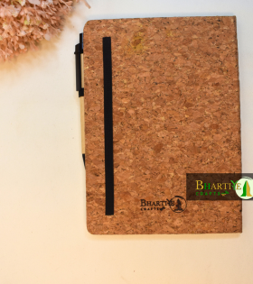 Eco-Friendly Cork Cover Diary with Pen Holder &amp; Elastic Closure