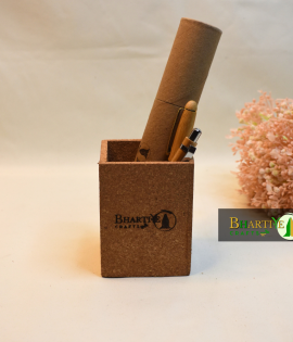 Square Cork Stand | Eco-Friendly Cork Organizer | Sustainable Desk Accessory – Bhartiye Crafts