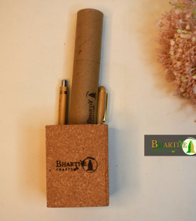 Square Cork Stand | Eco-Friendly Cork Organizer | Sustainable Desk Accessory – Bhartiye Crafts