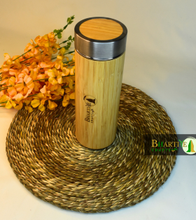 Bamboo Stainless Steel Bottle | Vacuum Insulated Double-Wall Flask | Keeps Drinks Hot &amp; Cold | 500ml