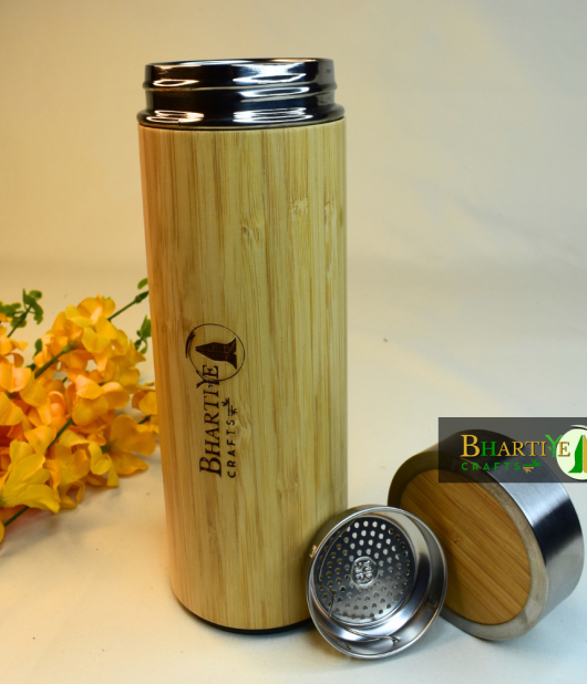 Bamboo Stainless Steel Bottle | Vacuum Insulated Double-Wall Flask | Keeps Drinks Hot & Cold | 500ml