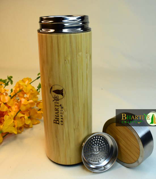 Bamboo Stainless Steel Bottle | Vacuum Insulated Double-Wall Flask | Keeps Drinks Hot & Cold | 500ml