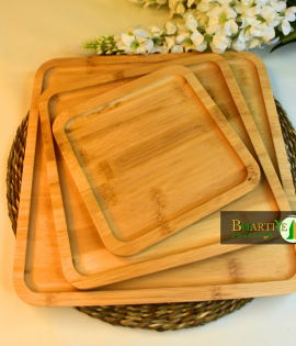 Upcycled Bamboo Tray Set | Set of 3 Multipurpose Trays for Snacks, Desserts &amp; Salads