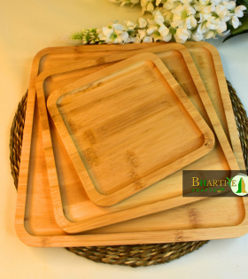 Upcycled Bamboo Tray Set | Set of 3 Multipurpose Trays for Snacks, Desserts &amp; Salads