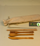 Bamboo Cutlery with Canvas Pouch | Handmade & Eco Friendly Reusable Travel Cutlery | Set of Spoon, Fork, Knife, Straws with Cleaner & Canvas Pouch