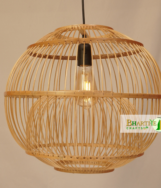 Spherical Ball Cage Pendant Handwoven Bamboo Hanging Chandelier Lamp Shade