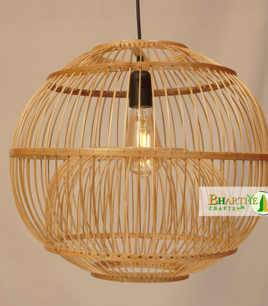 Spherical Ball Cage Pendant Handwoven Bamboo Hanging Chandelier Lamp Shade
