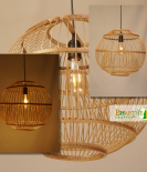 Spherical Ball Cage Pendant Handwoven Bamboo Hanging Chandelier Lamp Shade