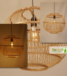 Spherical Ball Cage Pendant Handwoven Bamboo Hanging Chandelier Lamp Shade