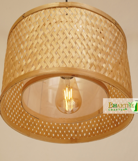 Drum Bamboo Weave Pendant Hanging Chandelier Lamp Shade