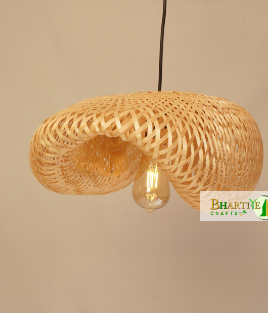 S Curve Unique Handmade Woven Bamboo Hanging Rattan Chandelier Lamp Shade