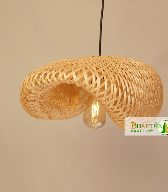 S Curve Unique Handmade Woven Bamboo Hanging Rattan Chandelier Lamp Shade