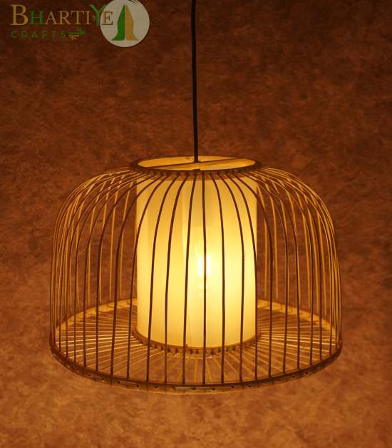 Bhartiye crafts Bamboo cage Pendant Lamp |Premium Tripura Artisan Hanging Light