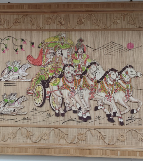 Handcrafted Bamboo Wall Art – Krishna &amp; Arjuna Rath Yatra (38 x 27 Inch) (#BP0011)