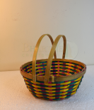 Bamboo Designer Round Basket/Tokri With Handle - 10 Inch (#EFBH0112-01)