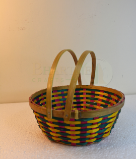 Bamboo Designer Round Basket/Tokri With Handle - 10 Inch (#EFBH0112-01)