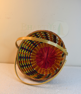 Bamboo Designer Round Basket/Tokri With Handle - 10 Inch (#EFBH0112-01)