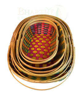 Set Of 5 Bamboo Oval Shaped Basket/Tokri With Double Handle -Size:- 6*10 inch, 8*12 inch, 10*14 inch, 11*16 inch, 12*18 inch (#EFBH0075-00)