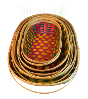 Set Of 5 Bamboo Oval Shaped Basket/Tokri With Double Handle -Size:- 6*10 inch, 8*12 inch, 10*14 inch, 11*16 inch, 12*18 inch (#EFBH0075-00)