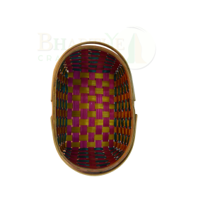 Set Of 5 Bamboo Oval Shaped Basket/Tokri With Double Handle -Size:- 6*10 inch, 8*12 inch, 10*14 inch, 11*16 inch, 12*18 inch (#EFBH0075-00)