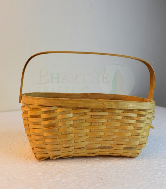 Rectangular Bamboo Basket/Tokri with Single Handle - 8*4*4 Inch (#EFBH0119-00)