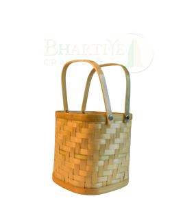 Classic Handwoven Medium Size Bamboo Basket with Dual Handles- 6*6*6 Inch (#BB0017)