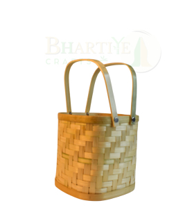 Classic Handwoven Medium Size Bamboo Basket with Dual Handles- 6*6*6 Inch (#BB0017)