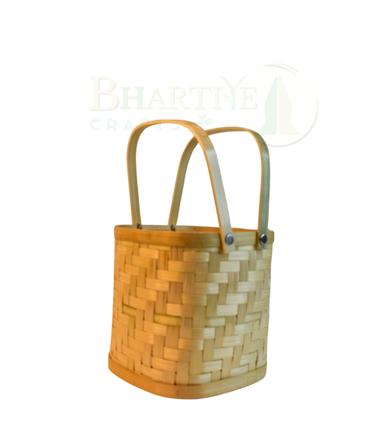 Classic Handwoven Medium Size Bamboo Basket with Dual Handles- 6*6*6 Inch (#BB0017)