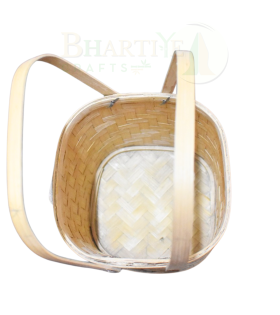 Classic Handwoven Medium Size Bamboo Basket with Dual Handles- 6*6*6 Inch (#BB0017)