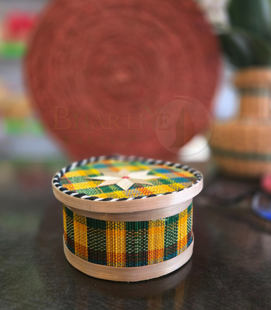 Bamboo Jewellery Organiser Multicolour Basket/Tokri - 6*4 Inch (#EFBH0018-04)