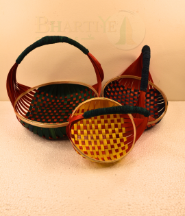 Set Of 3 Bamboo Jhuri Basket/Tokri -  7.5 Inch, 9.5 Inch, 12 Inch (#BB0028)