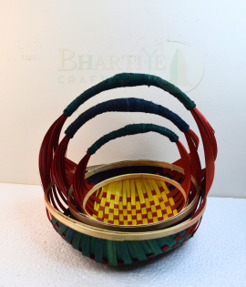 Set Of 3 Bamboo Jhuri Basket/Tokri -  7.5 Inch, 9.5 Inch, 12 Inch (#BB0028)
