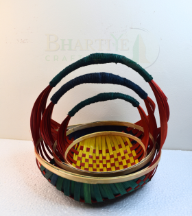 Set Of 3 Bamboo Jhuri Basket/Tokri -  7.5 Inch, 9.5 Inch, 12 Inch (#BB0028)