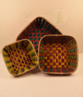 Set of 3 Bamboo Square Shaped Basket/Tokri - 8*8 Inch, 10*10 Inch, 12*12 Inch (#EFBH0072-00)