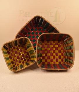 Set of 3 Bamboo Square Shaped Basket/Tokri - 8*8 Inch, 10*10 Inch, 12*12 Inch (#EFBH0072-00)