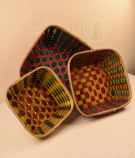 Set of 3 Bamboo Square Shaped Basket/Tokri - 8*8 Inch, 10*10 Inch, 12*12 Inch (#EFBH0072-00)
