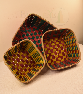 Set of 3 Bamboo Square Shaped Basket/Tokri - 8*8 Inch, 10*10 Inch, 12*12 Inch (#EFBH0072-00)