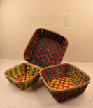 Set of 3 Bamboo Square Shaped Basket/Tokri - 8*8 Inch, 10*10 Inch, 12*12 Inch (#EFBH0072-00)