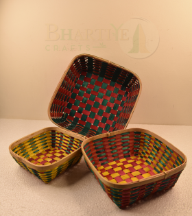 Set of 3 Bamboo Square Shaped Basket/Tokri - 8*8 Inch, 10*10 Inch, 12*12 Inch (#EFBH0072-00)