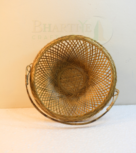 Flower Design Bamboo Basket/Tokri with Handle - 8 Inch (#BH0017)