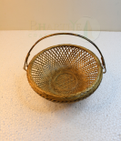 Flower Design Bamboo Basket/Tokri with Handle - 8 Inch (#BH0017)